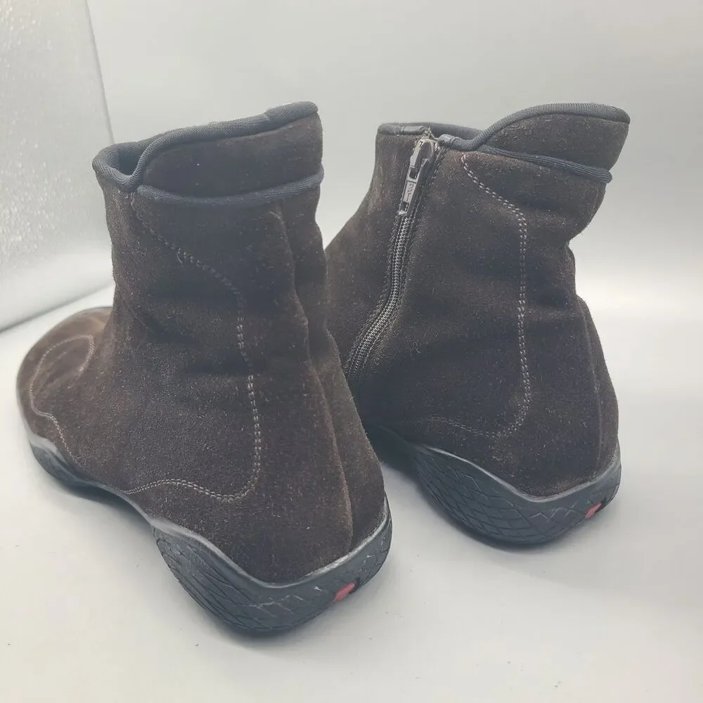 VTG Prada Sport Ankle Boots Women ITALY brown suede flat zip 4459 39.5 US 9.5 - Picture 6 of 15